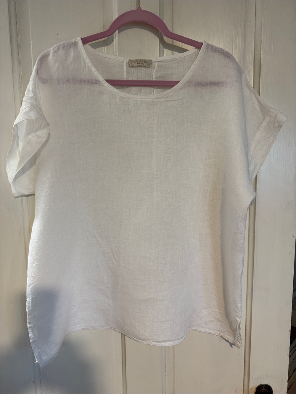 Relaxed White Linen Short-Sleeve Tunic Top